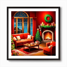 Christmas Living Room, gifts, Christmas Tree art, Christmas Tree, Christmas vector art, Vector Art, Christmas art, Christmas Art Print