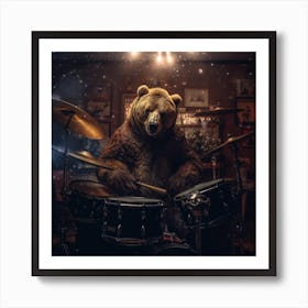 Bear Playing Drums Art Print