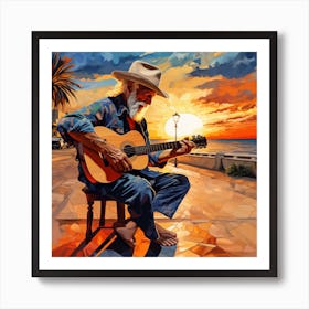 Sunset Acoustic Guitar Art Print