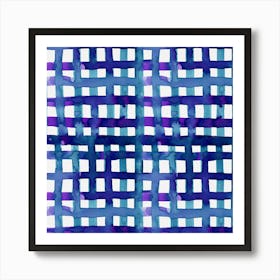 Watercolor Blue and Purple Grid Art Print