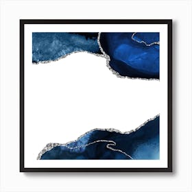 Navy & Silver Agate Texture 11 Art Print