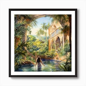 Woman In A Warm Pool Art Print