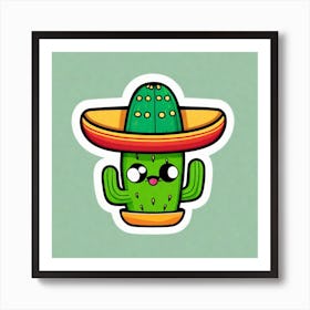 Mexico Cactus With Mexican Hat Sticker 2d Cute Fantasy Dreamy Vector Illustration 2d Flat Cen (10) Art Print