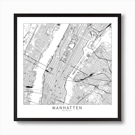 Manhatten White Map Square Art Print