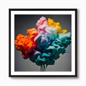 Abstract Long Cloud Of Colourful Smoke On A Grey (2) Art Print