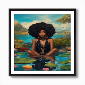 Afro Girl In Water Art Print