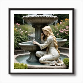 80 Garden Statuette Of A Low Kneeling Blonde Woman With Clasped Hands Praying At The Feet Of A Statuet Art Print