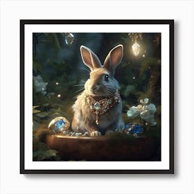 Bejewelled Bunny Rabbit in the woods. This rabbit knows how to accessorise! Art Print