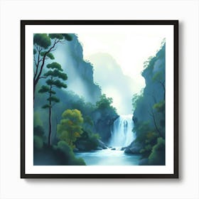 Waterfall In The Mountains Art Print