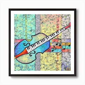 Colorful Musical Cello With Piano Keys Art Print