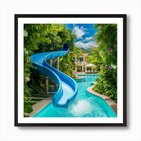 Water Slide In Tropical Garden Art Print