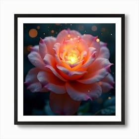 An Abstract Rose With Petals Of Cascading, Fractal Light Blooming In A Celestial Garden Art Print