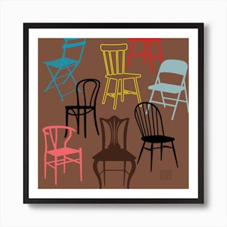 Chairs Square Line Art Print