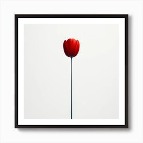 "Singular Elegance"  A solitary tulip stands tall, its crimson petals a stark contrast to the pure white background, embodying simplicity and the grace of minimalist design.  Step into the world of 'Singular Elegance', a celebration of minimalism and color. One perfect red tulip rises, a symbol of love and passion, its simplicity making it an ideal accent for modern decor. Art Print