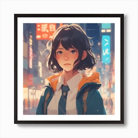 Anime Girl In The City Art Print