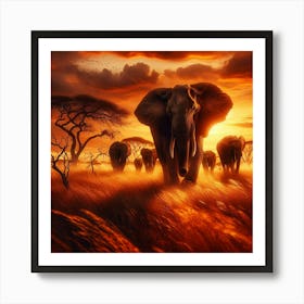 Elephants On The African Savanna Art Print