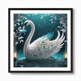 Swan In Water Art Print