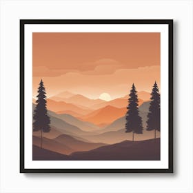 Misty mountains background in orange tone 85 Art Print