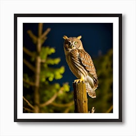 Owl Perched On A Post Art Print