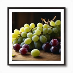 Grapes On A Wooden Table 2 Art Print