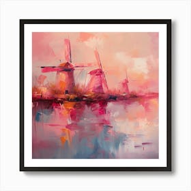 A square abstract painting of a windmill 3 Art Print