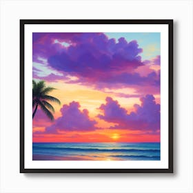 Sunset With Palm Trees Art Print