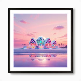 Beach House At Sunset Art Print