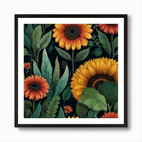 Sunflowers Seamless Pattern Art Print