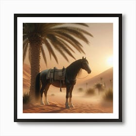 Horse In Shade Of Date Palm Tree 1 Art Print