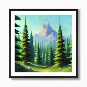 Path To The Mountains trees pines forest 6 Art Print