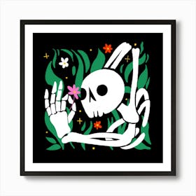 Skeleton With Flowers Art Print