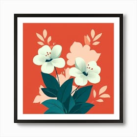 Flowers On A Red Background Art Print