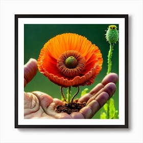 Hand Holding Poppy Flower Art Print