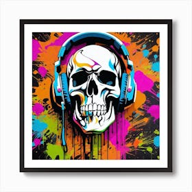Skull With Headphones 66 Art Print
