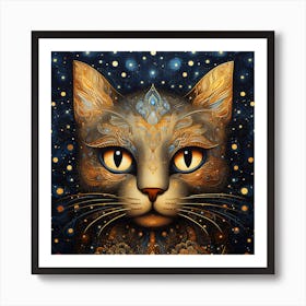 Cat With Stars By Person Art Print