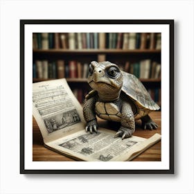 Turtle Reading Book Art Print