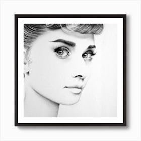 Audrey Hepburn Pencil Drawing Minimal Black and White Vintage 1950s Fashion Art Print