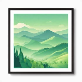 Misty mountains background in green tone 73 Art Print