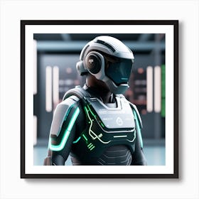 The Image Depicts A Stronger Futuristic Suit For Military With A Digital Music Streaming Display 2 Art Print