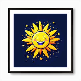Lovely smiling sun on a blue gradient background 72 Art Print