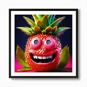 Creepy Funny Fluffy Puffy Eyed Strawberry Pineappl Art Print