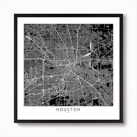 Houston Black And White Map Square Art Print