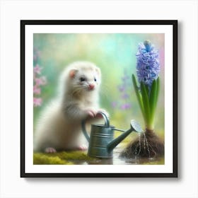 Ferret Watering Flower Art Print