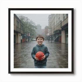 Portrait Of A Boy Holding A Basketball Art Print