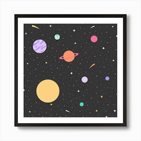 Solar System Cheerful Square Art Print