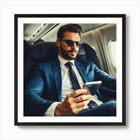 Businessman On Airplane Art Print