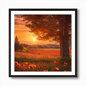 Poppy Field With A Pine Tree Growing In The Middle(3) Art Print