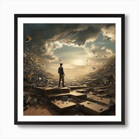 Man Looking At A Pile Of Bricks Art Print