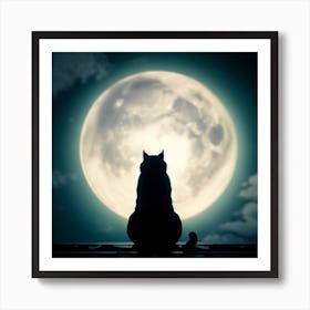 Cat Watching The Moon Art Print