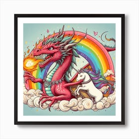 Unicorn And Dragon Art Print
